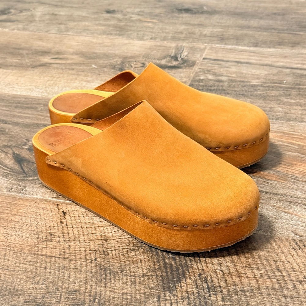 Bryr Women The Bean Leather Platform Wood Clog,Tan Whiskey, 8